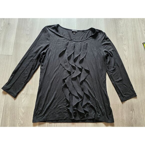 Talbots Black Long Sleeve Ruffle Front Top S - Picture 3 of 7